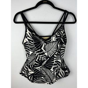 Miraclesuit Black White Double Strap Tropical Print Tankini Top 8